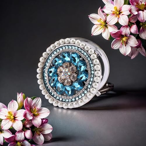 Lindo espejo compacto pequeño espejo de viaje para regalo para niña, espejo de viaje de aumento 1x2x, espejo de maquillaje de viaje (aguamarina)