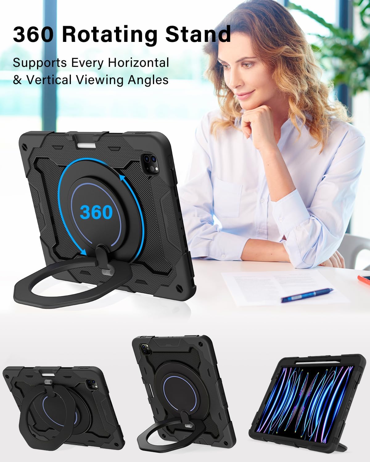 ROISKIN for iPad Pro 12.9 -Inch Case (6th, 5th, 4th & 3rd Gen)with HD Screen Protector, 360 Stand, Handle, Pencil Holder,Shoulder Strap[15ft Drop Protection]Rugged Bulky Full Body 12.9 iPad Pro Case - Image 3