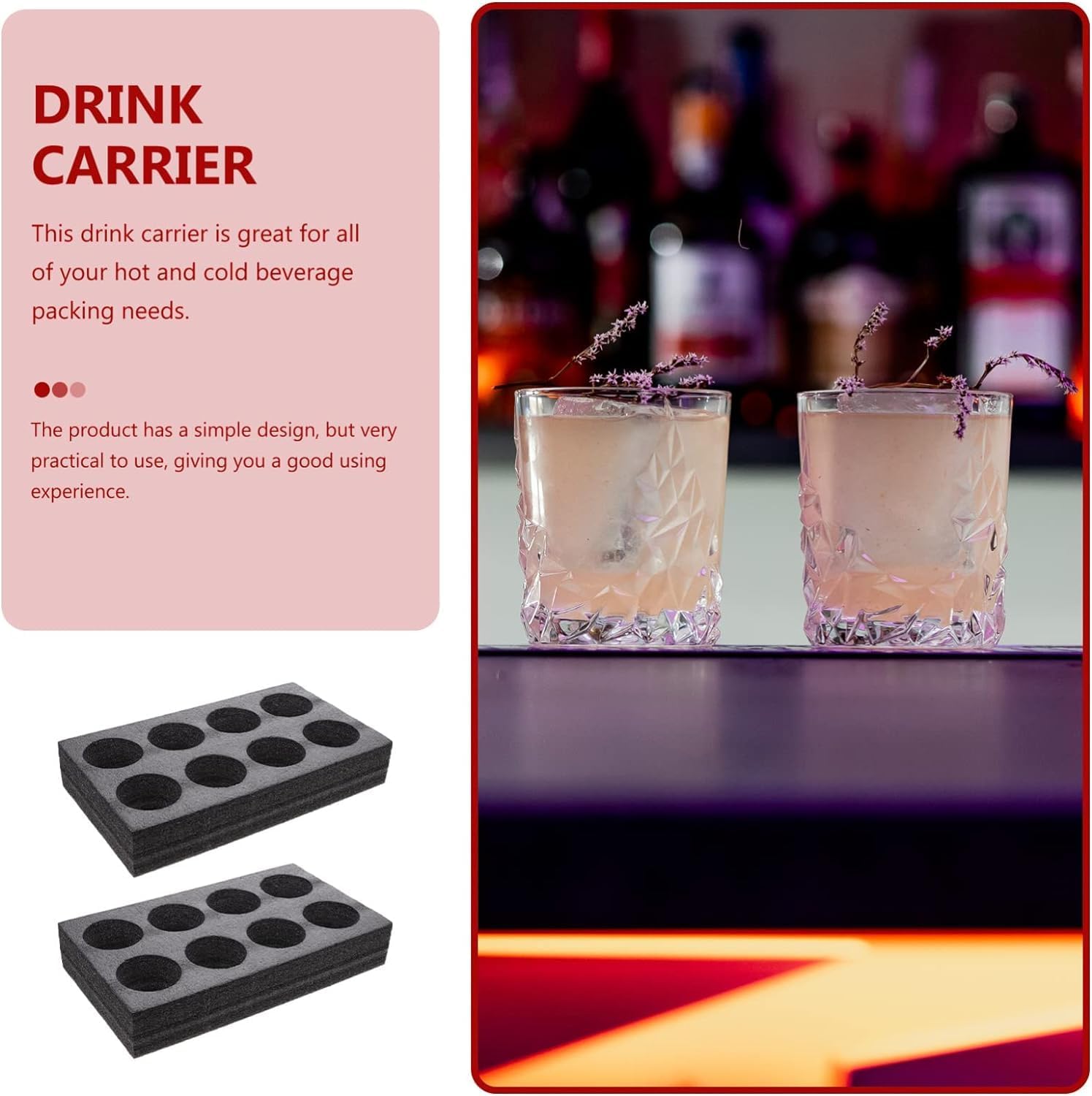 Foam Drink Carrier Holder Trays,2PCS Foam Cup Glass Holder, Takeout Coffee Cup Drink Carrier Tray for Camping, Caravans, Motorhomes, Boats - Space for 8 Mugs ( Color : Black , Size : 35X20X6.7CM )