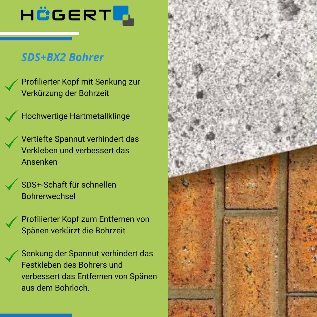 Högert Technik - Profesjonalne wiertło SDS+ do betonu BX2 8 x 400 mm | 2-ostrzowe, do wiercenia w cegle, kamieniu, ceramice, betonie i żelbetonie.