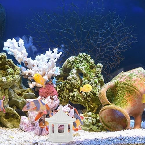 Miniatura 8 de POPETPOP Estatua de pabellón de cerámica para decoración de jardín y acuario zen, figura de pabellón en miniatura para bonsái y decoración al aire