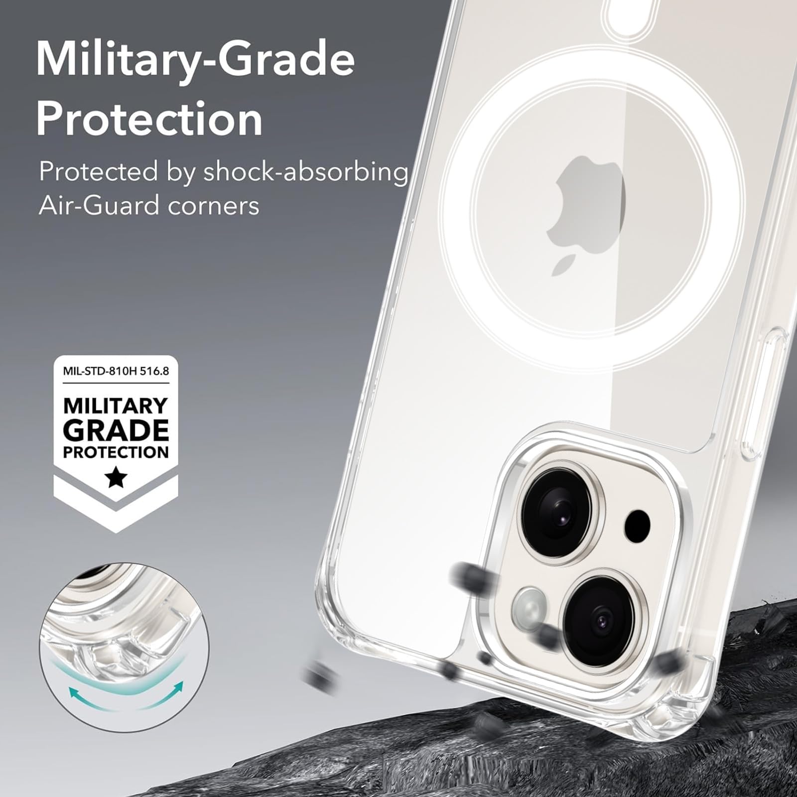Custodia magnetica trasparente per iPhone 14, compatibile con ricarica wireless MagSafe, protezione standard militare, antigraffio, antiurto, sottile in silicone trasparente per iPhone 14, colore blu