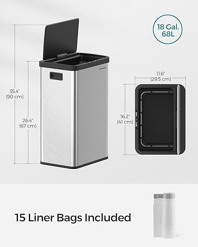 Miniatura 8 de SONGMICS Bote de basura automático con sensor de movimiento, 18 galones (68 litros) con tapa que se mantiene abierta, cierre suave, acero