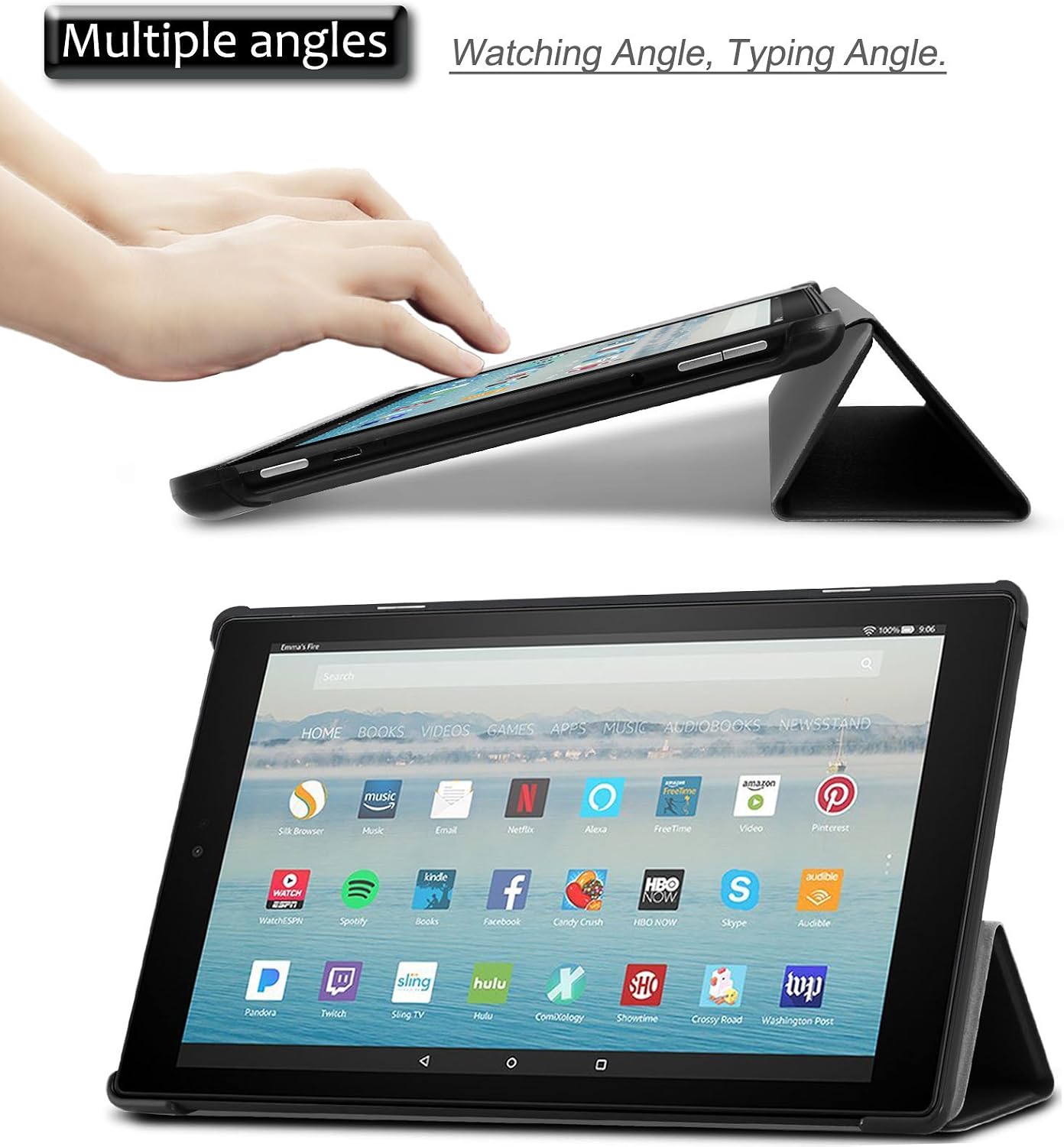 Infiland All-New Fire HD 10 2017 Case - Tri-Fold Ultra Slim Stand Smart Case Cover with Auto Sleep/Wake for All-New Amazon Fire HD 10 (7th Generation, 2017 Release), Black