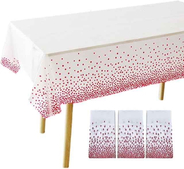 3pcs Christmas Table Cloth Disposable Red Dot White Paper Tablecloths, 54*108inch Rectangular Plastic Tablecloth Disposable Tablecloths for Parties,Xmas,Picnic,Hen,Wedding,Kids Birthday Table Covers