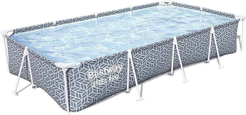 Bestway Steel Pro Juego de pileta rectangular sobre el suelo para exteriores de 12' x 6' 7" x 26" con revestimiento DuraPlus y sistema FrameLink, gris