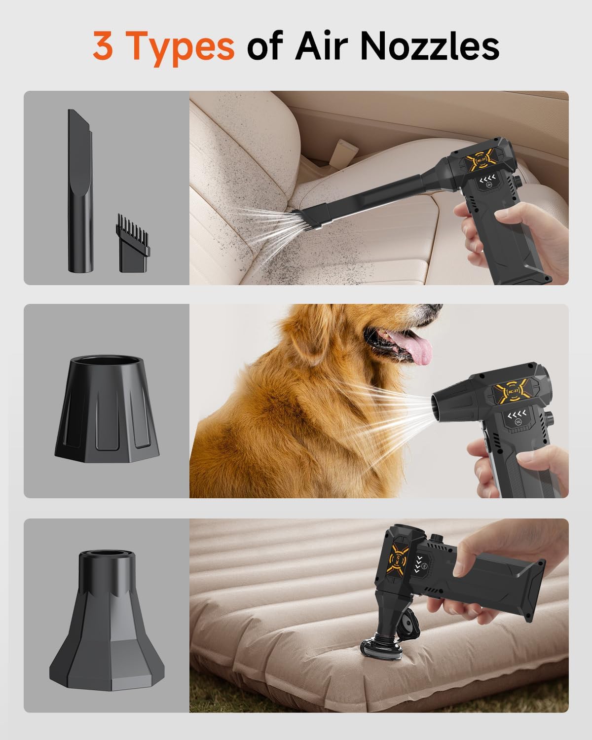 Compressed Air Duster - 280,000 RPM Electric Air Blower for Keyboard,Camera,PC Vents,Car Interiors & Home,Outdoor,Snow Dusting,Rechargeable Mini Blower with 5 Nozzles,4 Speeds,Fast Charging - Image 8