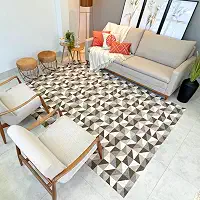 Tapete Antiderrapante Retangular Moderno, 300x250 cm, Sintético, para Sala de Estar e Quarto (Marrom Geométrico)
