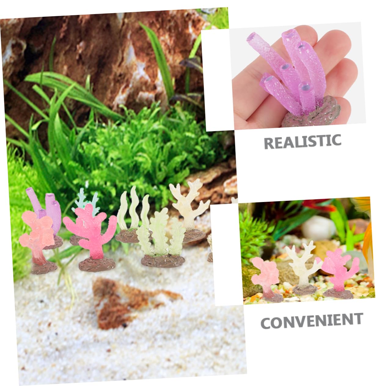 GANAZONO 36piezas Decoración Coral De Acuario Brillante Adornos De Coral Simulados para Peceras y Tanques De Agua Salada Decoración De Paisaje Acuático