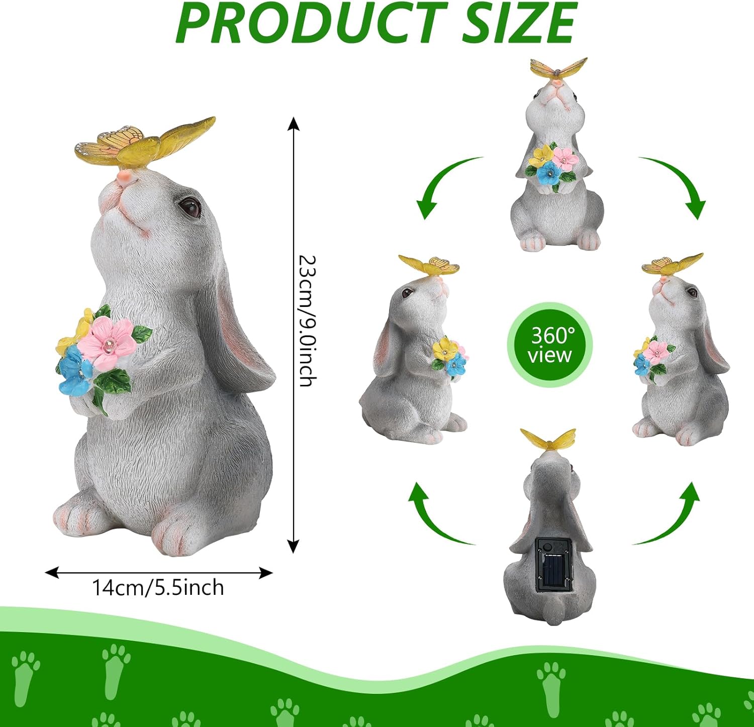 Solar Garden Decor Bunny with Flowers Statues Outdoor, Outdoor Figurine Statue Lights, Outdoor Garden Yard Lawn Patio Decoration, Unique House Warming Birthday Present for Women Family