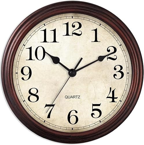HYLANDA Reloj de pared de 12 pulgadas, funciona con pilas, reloj de bronce para cocina, silencioso, sin tictac, color marrón, para sala de estar,