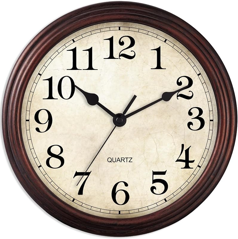 Wall Clock 9 Inch Vintage Decorative Battery Operated Silent Bronze | Round clock; clear glass easy read; silent non-ticking; for living room, kitchen, bedroom