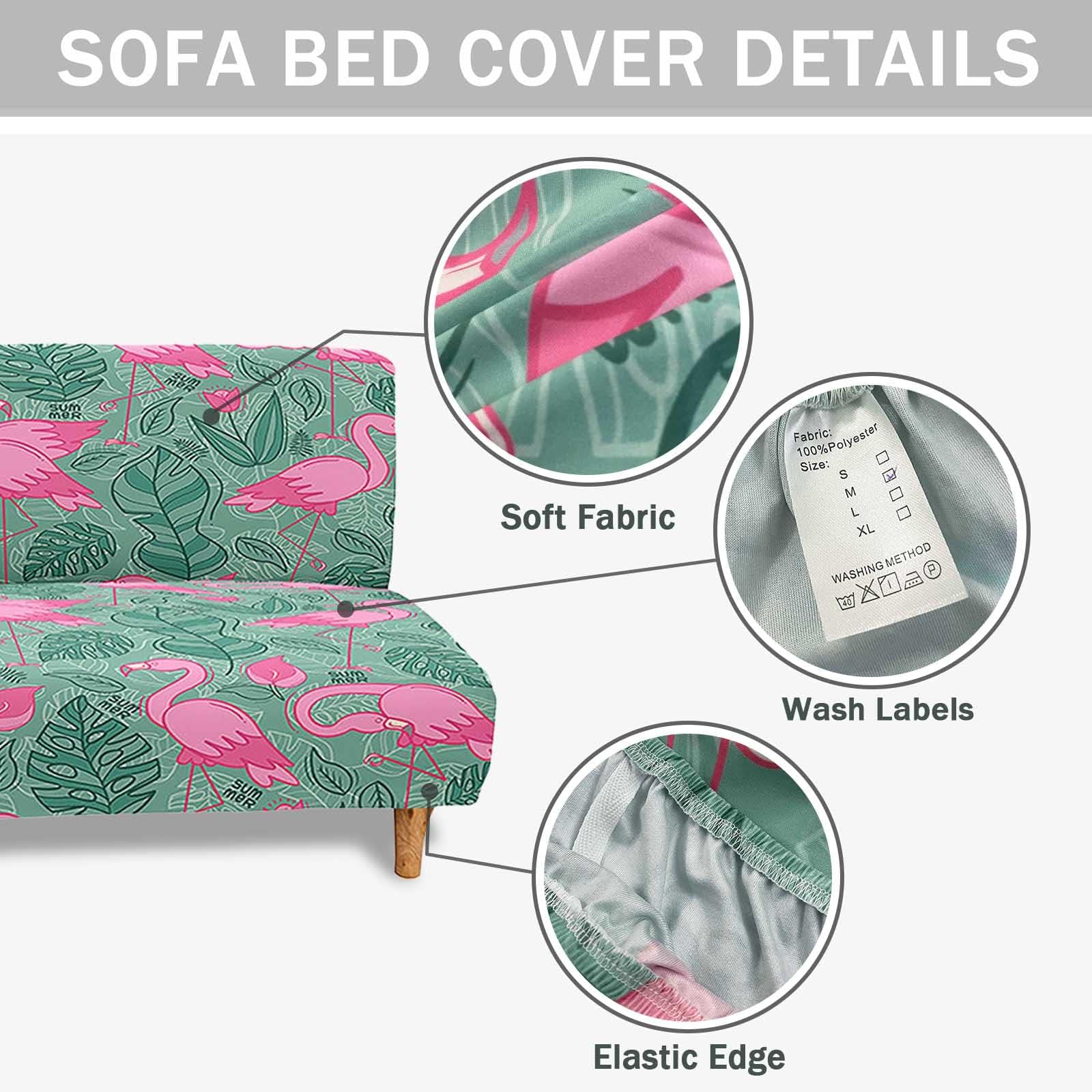 Mateju Armless Sofa Bed Cover, Butterfly Pattern Folding Sofa Bed without Armrests, Non Slip Stretch Futon Slipcover Protector for 2-3 Seater, Washable Couch Bed Slipcovers (beige,120-150cm)