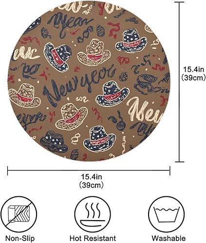 Miniatura 4 de Cowboy New Year Place mat Round placemats for Dining Table Set of 4 15x15 in manteles redondos para mesa