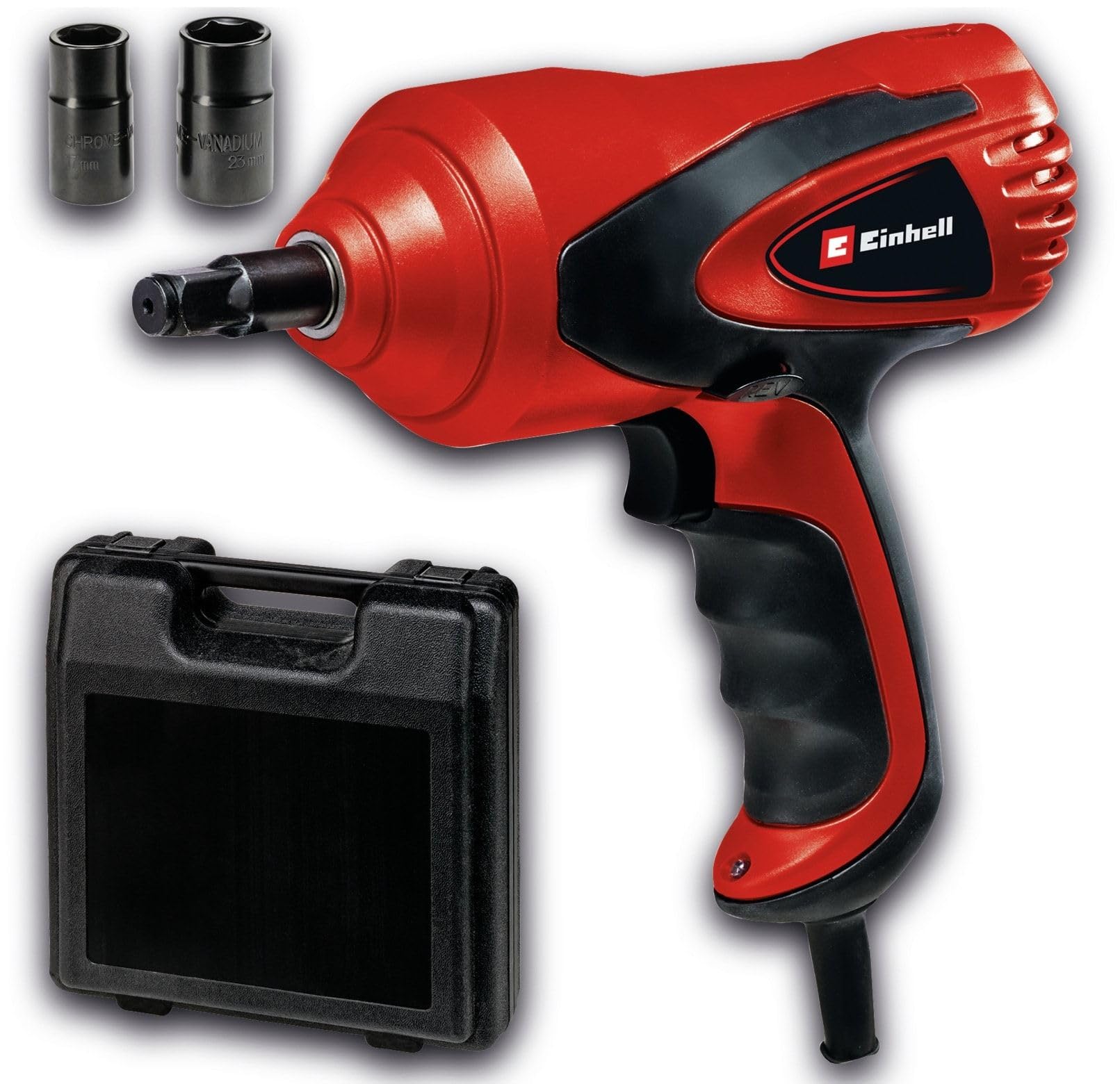 Einhell CC-HS 12/1 Avvitatore a impulsi per auto (12 V, solo per presa accendisigari, torsione max 350 Nm, luce a LED, livella incorporata, incl. chiavi a bussola da 17/19 + 21/23 e valigetta)