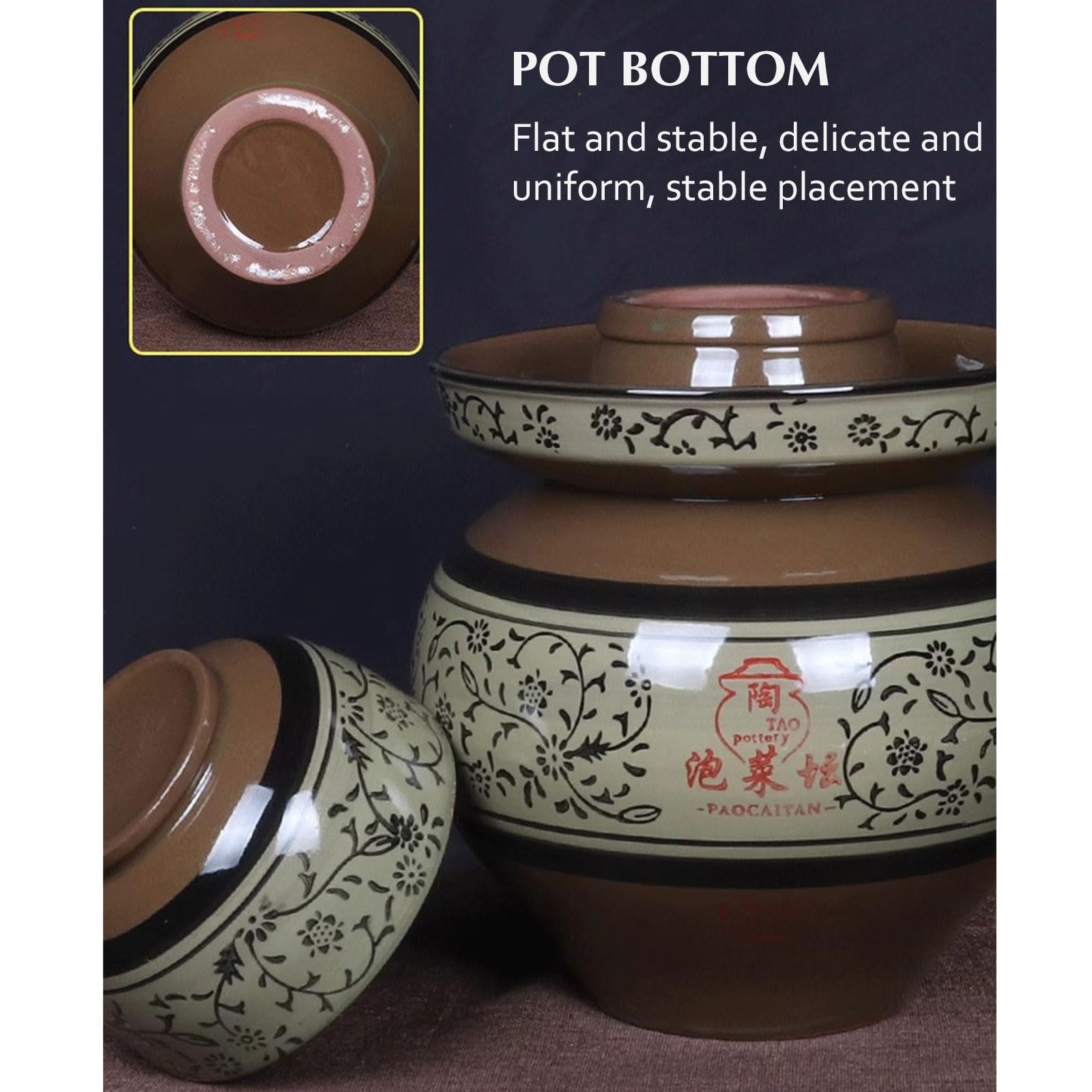 Fermentationstopf mit Deckel, traditionelles chinesisches Keramik-Sauerkraut-Einlegetopf, Steingut-Einlegeglas(2.5L)