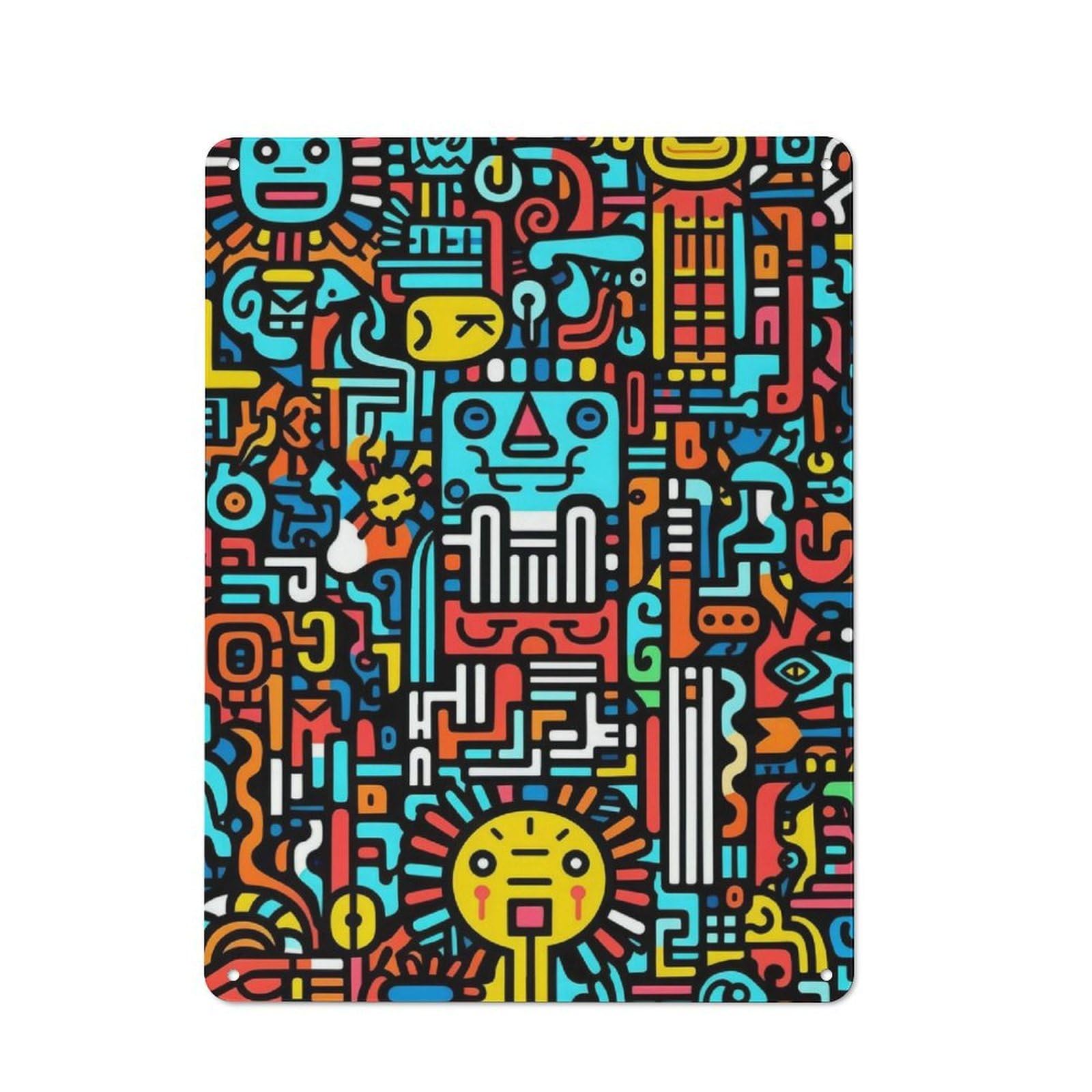 Junmoney Doodle Tin Wall Plaque 40X30cm With For Living Room Wall, Gift For Feature Wall Decorators During The Christmas Season