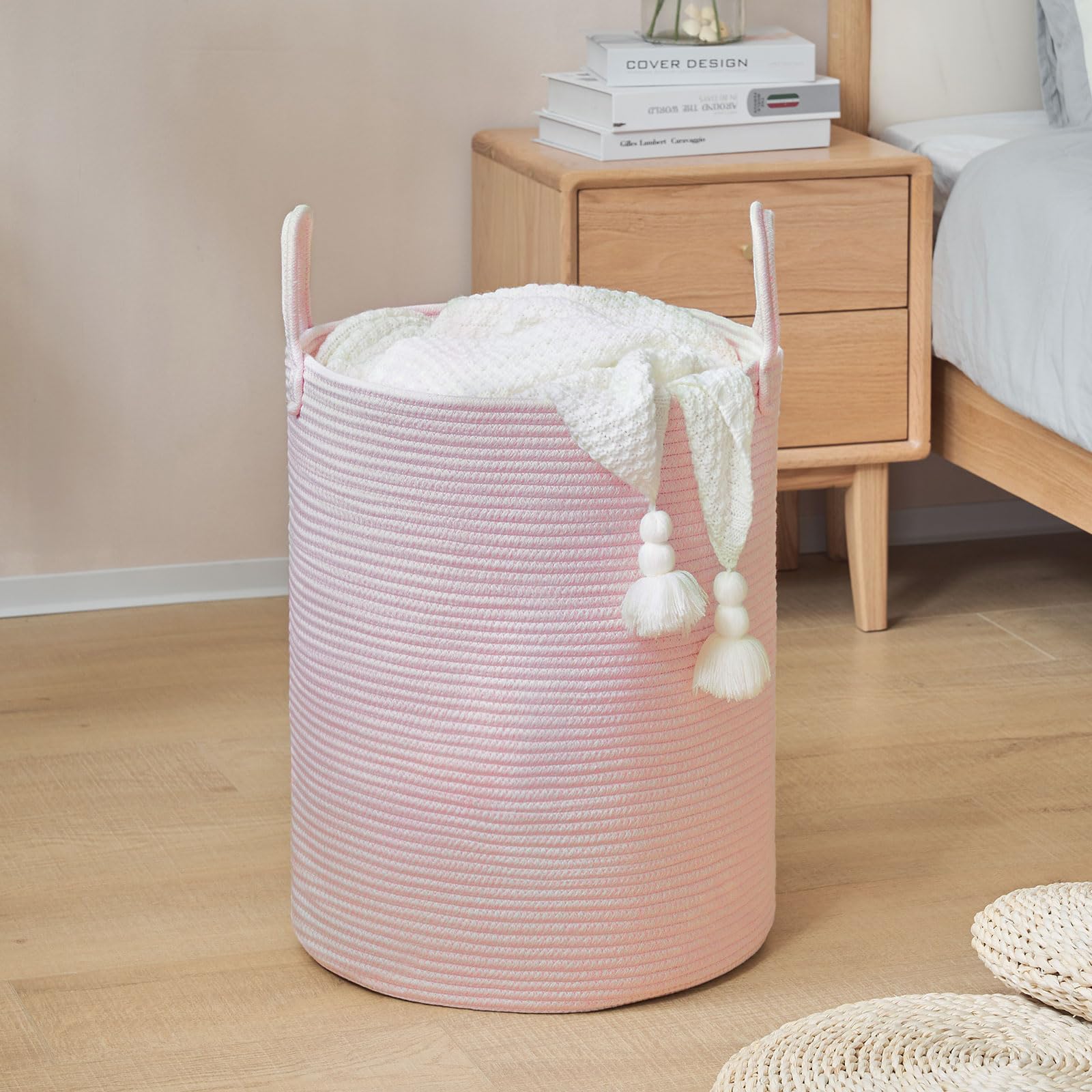 Fiona‘s Magic Wäschekorb Aus Gewebtem Baumwollseil – 58 Liter, Großer Aufbewahrungskorb Für Wäsche & Deko (schwarz)