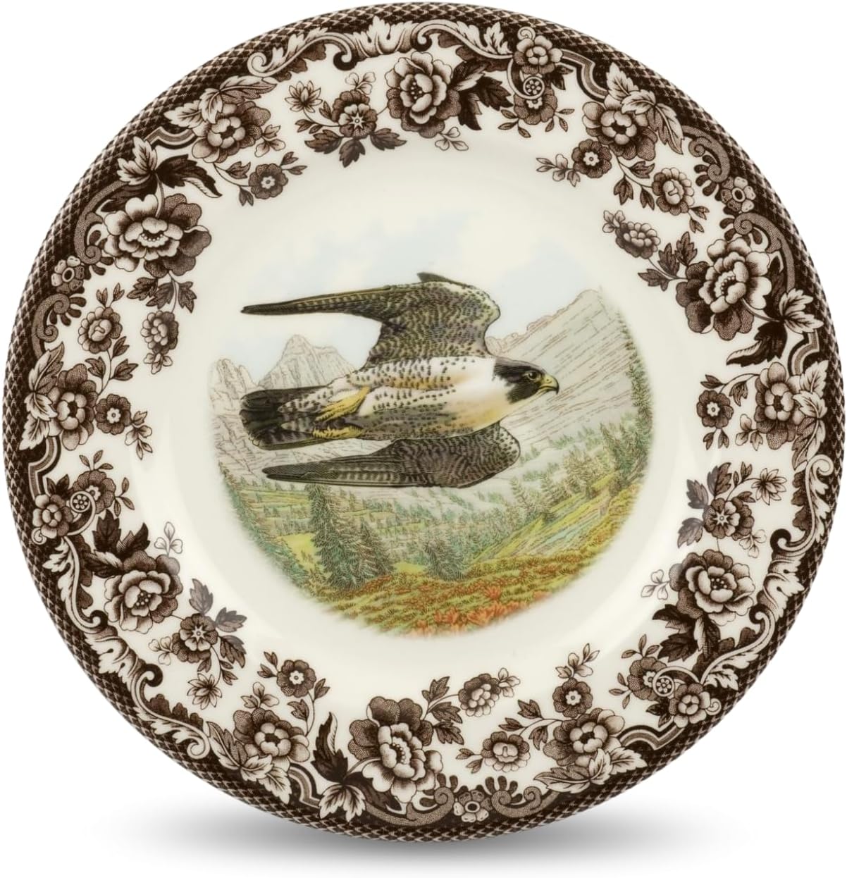 Spode Woodland Salad Plate, Peregrine Falcon, 8” | Made in England | Ideal Hunting Cabin Décor | Microwave and Dishwasher Safe