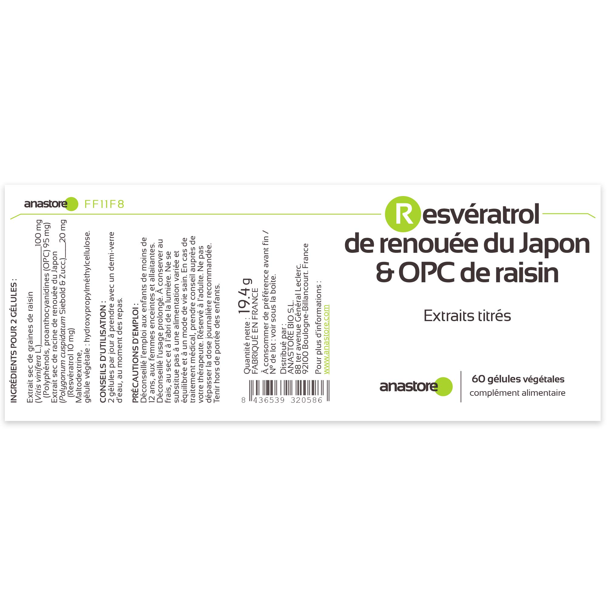 RESVÉRATROL & OPC DE RAISIN * 60 mg / 60 gélules * Titré à 95% en proanthocyanidines et à 50% en resvératrol * Antioxydants, Cardiovasculaire, Prostate