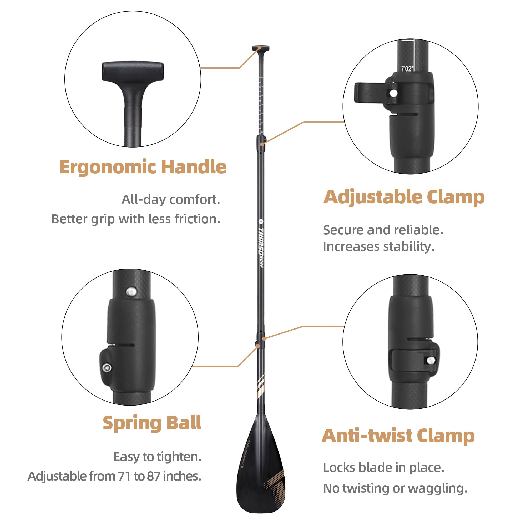 THURSO SURF Pagaia ibrida per kayak in fibra di carbonio con albero in fibra di carbonio, pagaia SUP convertibile in 3 pezzi regolabile da 180 cm a 217 cm leggera galleggiante prestazioni eccellenti
