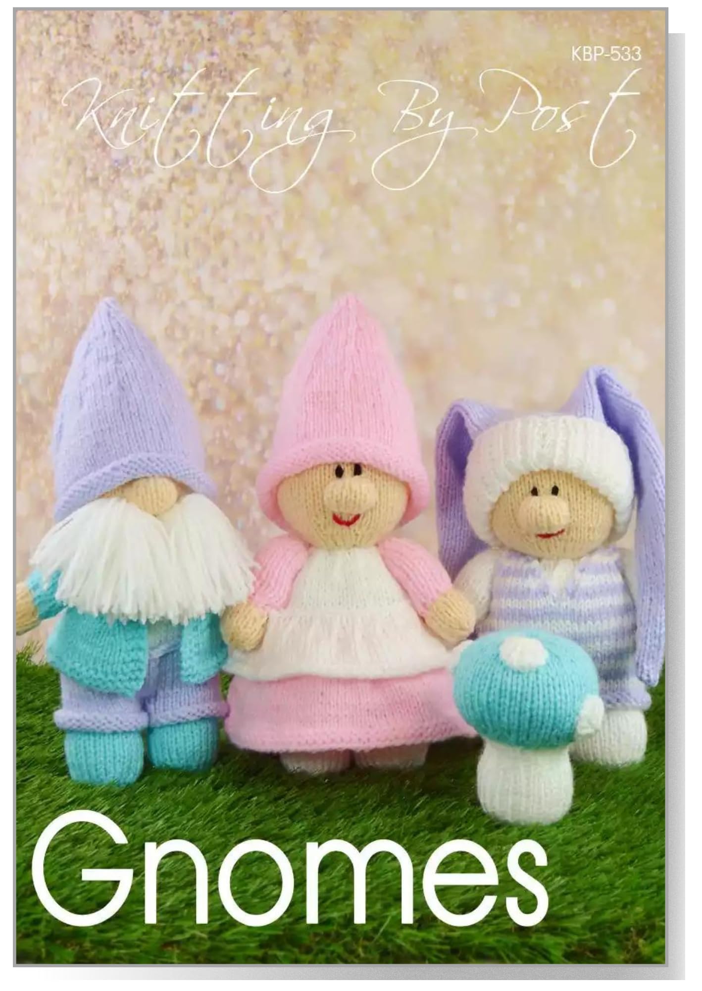 Knitting By Post Blue, Green, Pink, Purple, White Gnomes Booklet Knitting Pattern - 4 Patterns In 1 - Soft Toy A5 Leaflet