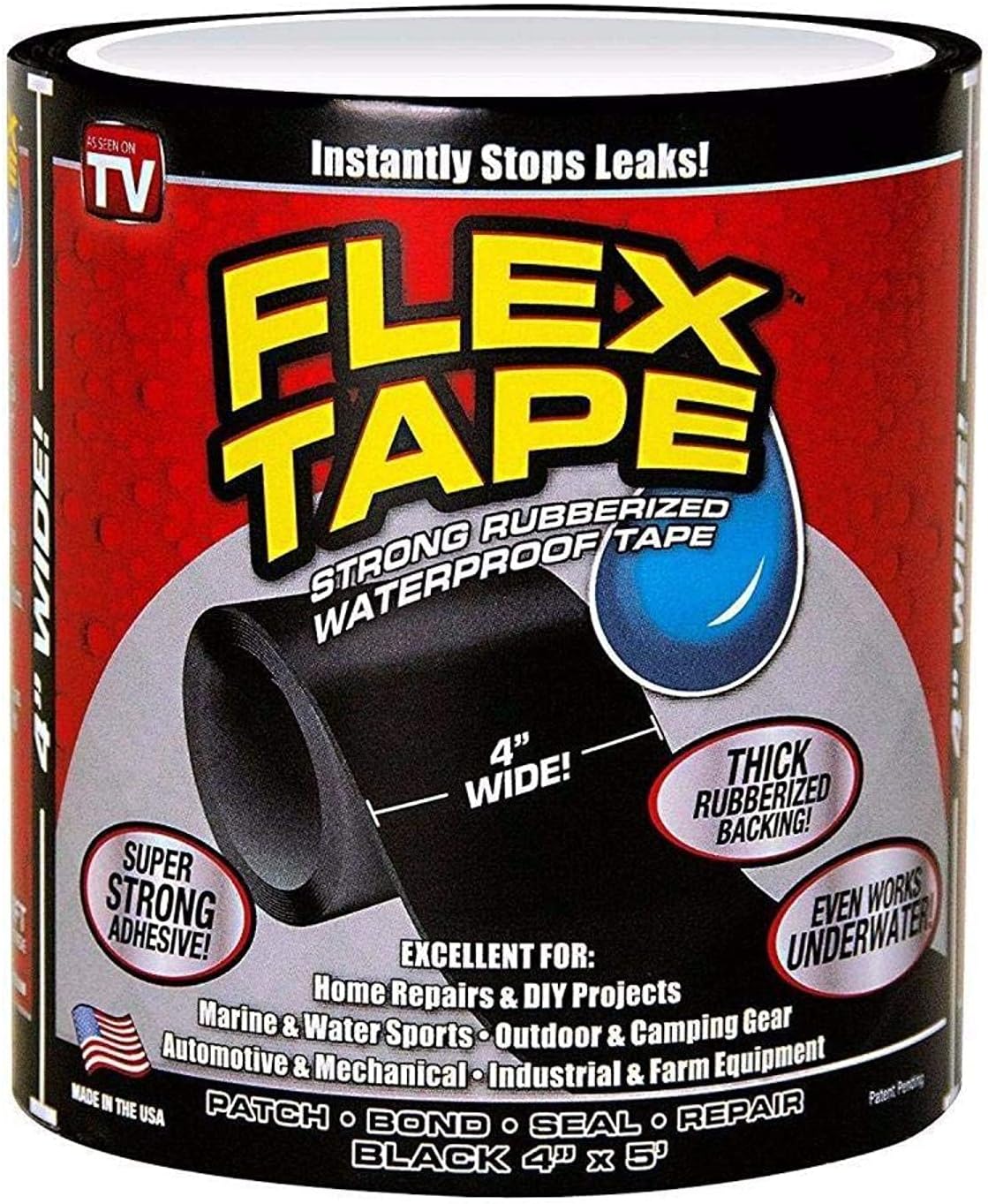 Flex Tape Strong Rubberized Waterproof Seal Tape As Seen On TV, Multicolor, 4 x 5in