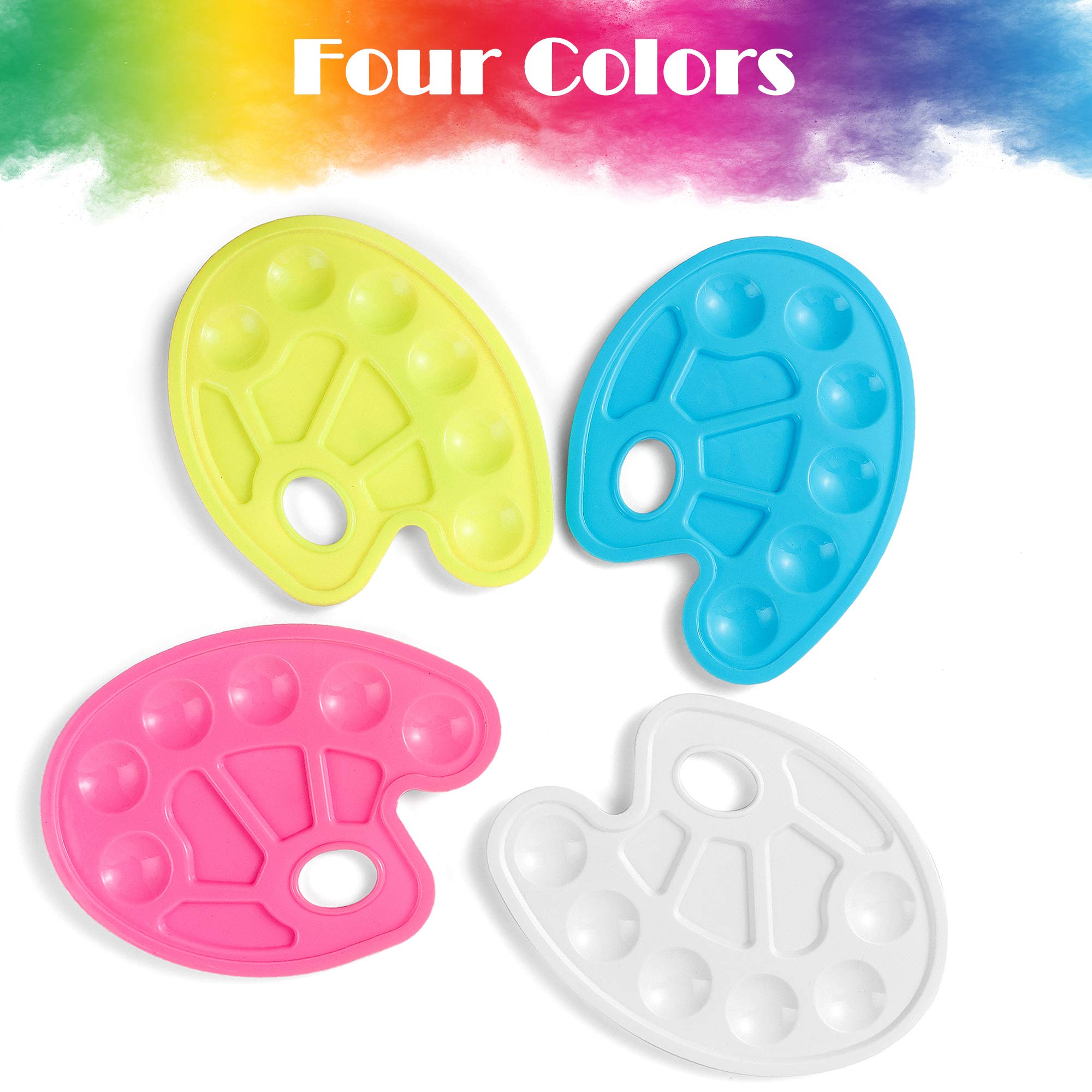 Artllon 6 palette di colori con foro per il pollice, in plastica di alta qualità, per bambini, adulti, fai da te, colori acrilici, lavabili, 10 pozzi (4 colori