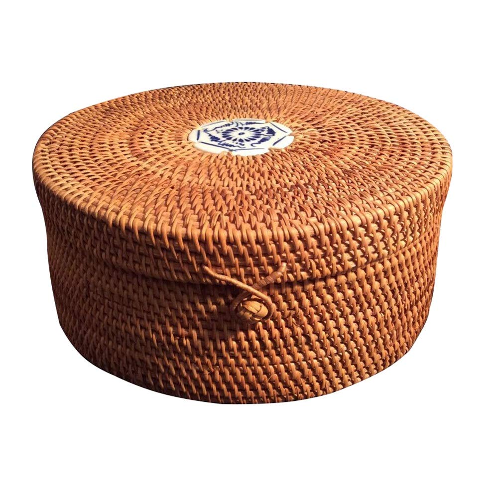 Amazon.co.jp: 籐収納ボックス 丸太の装飾が付いている丸い籐製の貯蔵