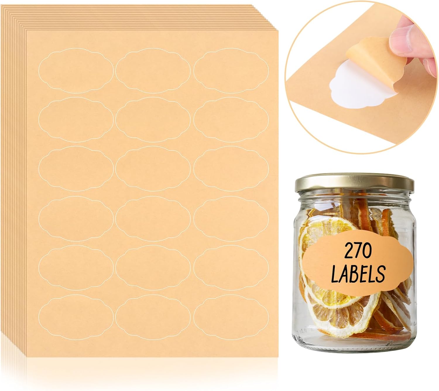 270 pcs Scallop Oval Labels Kraft Brown Labels 2.5" x 1.5