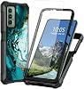 Teal Case for Cricket Outlast/Att Jetmore with Tempered Glass Screen Protector,2 in 1 Dual Layer Heavy Duty Shockproof TPU Bumper Protective Phone Case