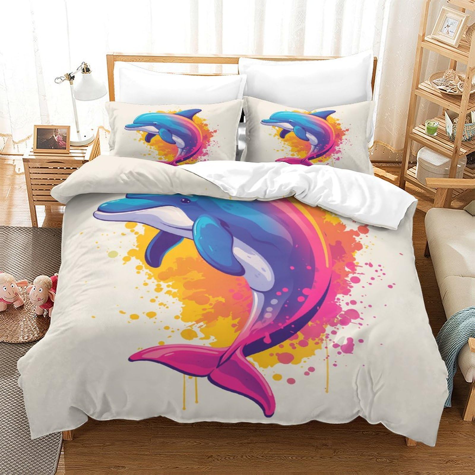 Linge de lit dauphin en microfibre infroissable et facile d'entretien