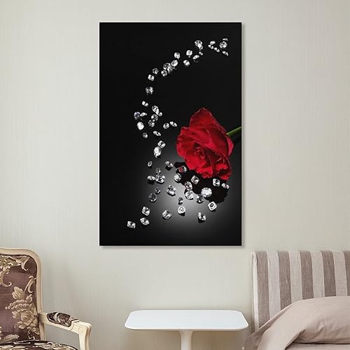 Miniatura 7 de Póster de rosa roja en blanco y negro, pintura en lienzo, arte de pared, sala de estar, dormitorio, decoración del hogar, mural, 12 x 18 pulgadas