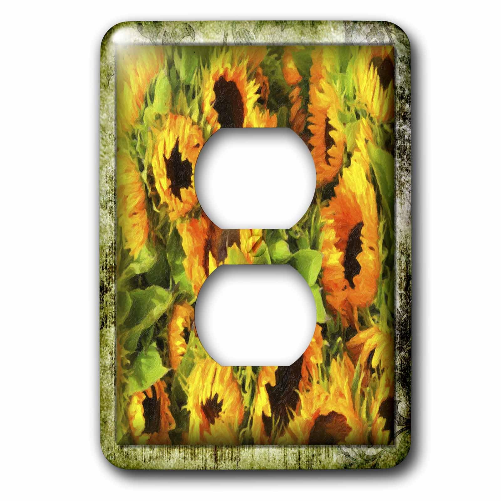 Tournesols peints 3dRose LSP_41350_6 plaque interrupteur double