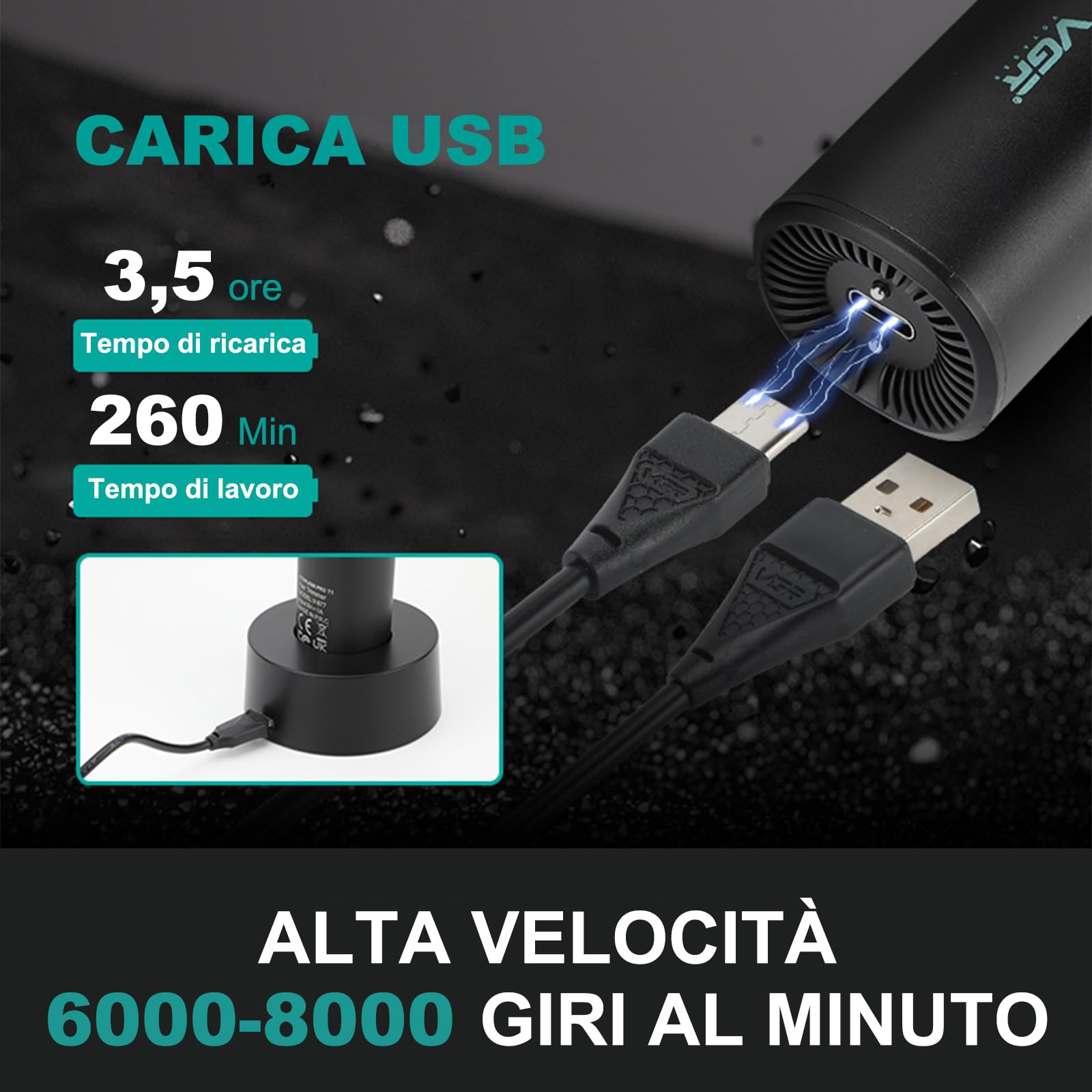VGR 977 Tagliacapelli Professionale per Uomini, Trimmer a Lama T da 8000rpm, Senza Fili con Gap Zero, Ricaricabile con Display LED, Nero
