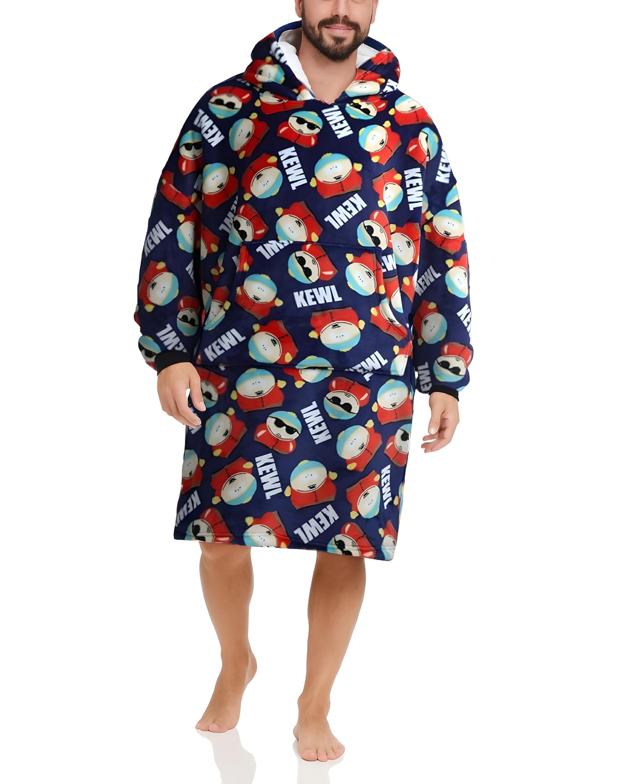 COCO BRANDS Wearable Blanket Hoodie - South Park Cozy Oversized Plush Sherpa Fleece Blanket Hoodies for Women and Men, Blue Kewl Print