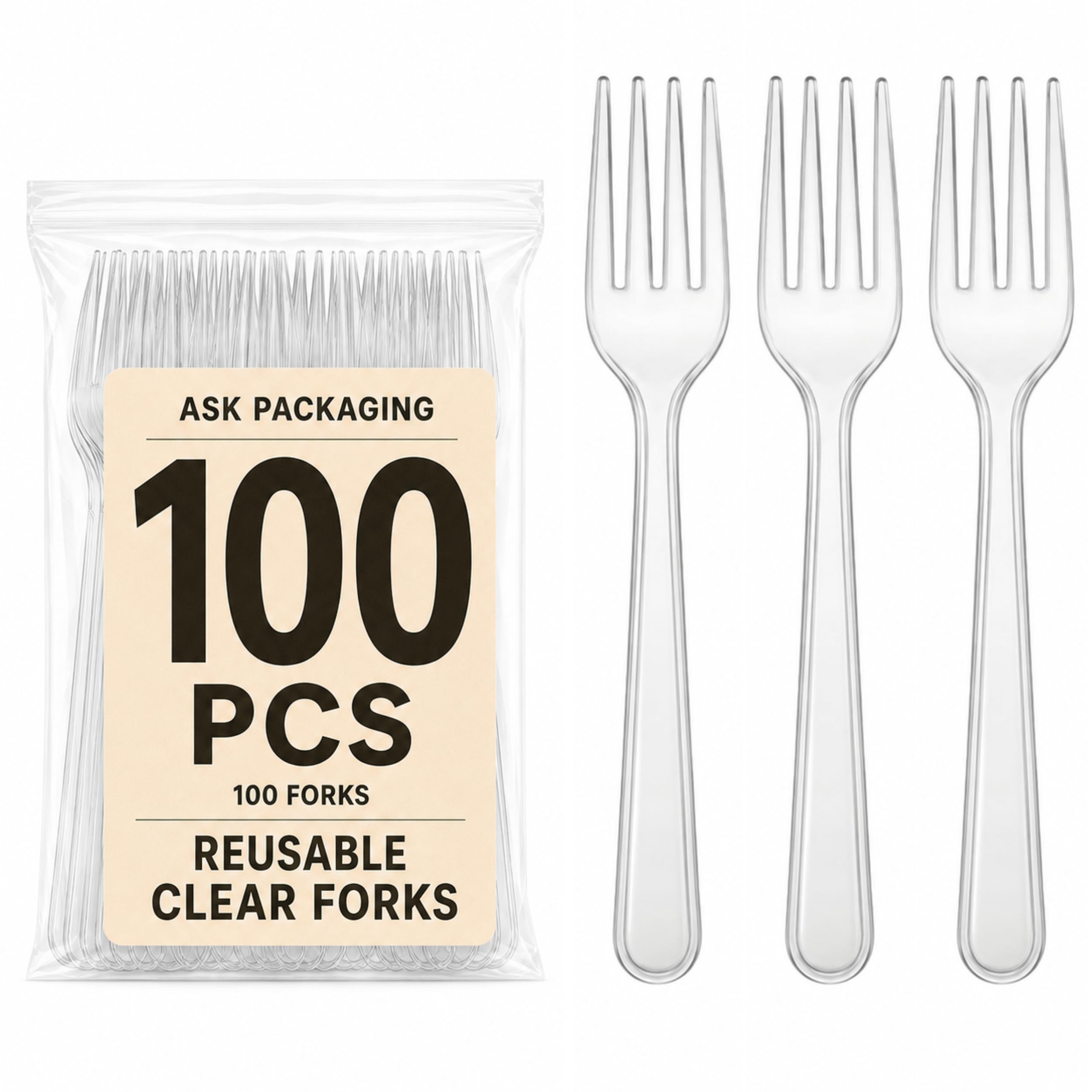 100x Heavy Duty Clear Reusable Forks – Re-usable Premium Clear Cutlery