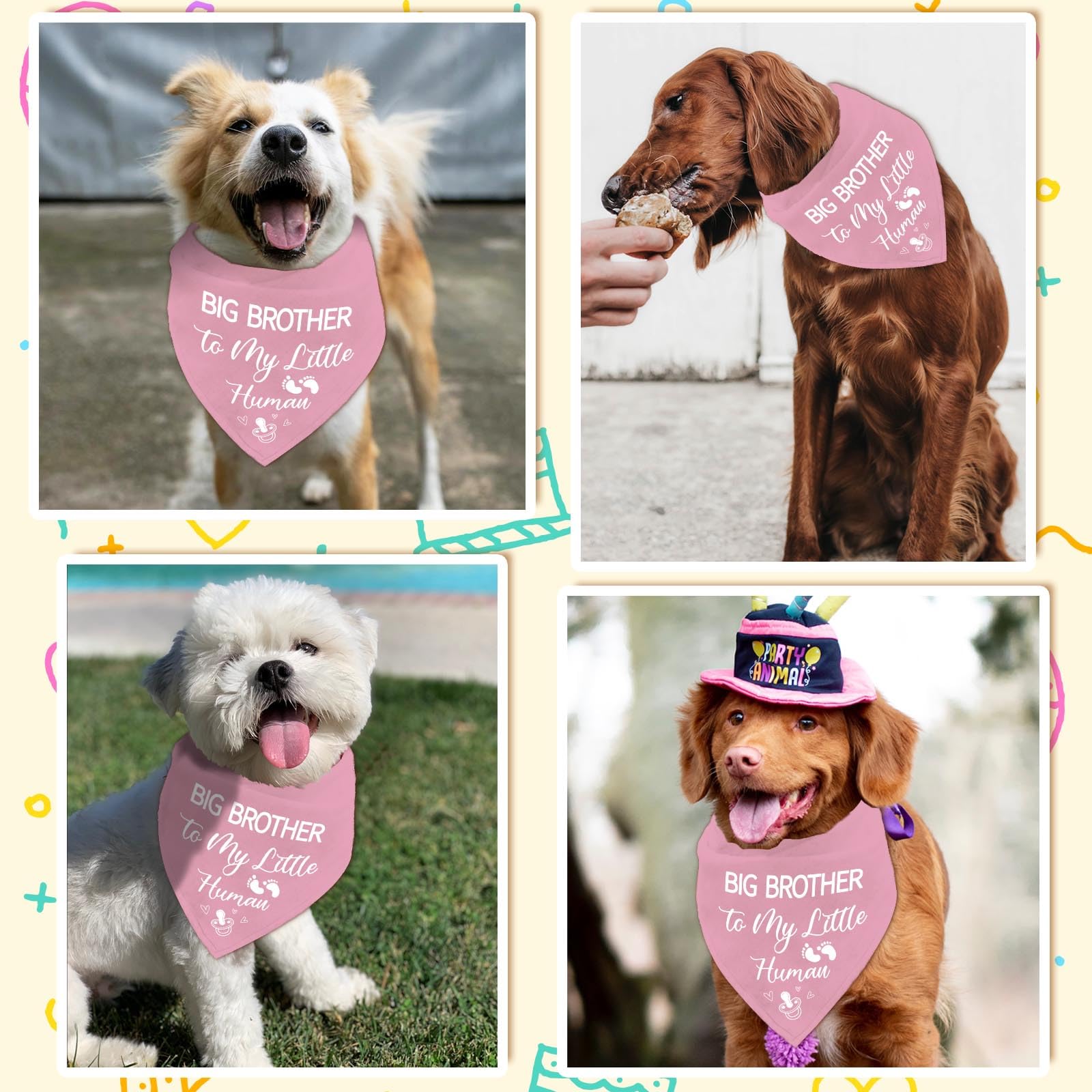 Arricraft Bandana Triangolare In Cotone Rosa per Cani da Compagnia con Scritta "Fratello Maggiore Del Mio Piccolo Umano" Bavaglini Lavabili per Annuncio di Gravidanza
