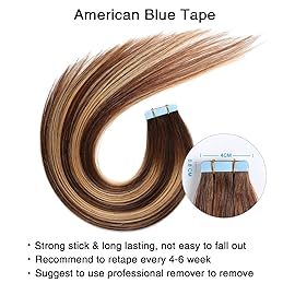 SUYYA Tape in Hair Extensions Human Hair 50g/pack 20pcs Straight Seamless Skin Weft Tape in Real Hair Extensions Ombre Balayage Chocolate Brown to Caramel Blonde(12inch P4/27/T4)