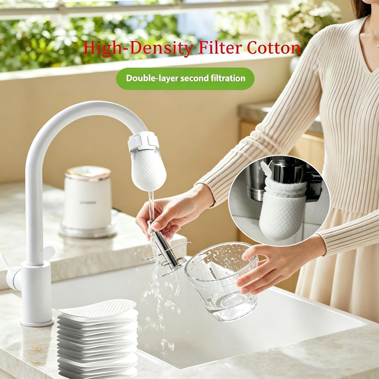 Juego de filtros universales para grifo, bolsas de filtro de agua de algodón, 50 piezas de de malla resistentes a salpicaduras con diseño fácil de instalar, accesorio ligero de control de