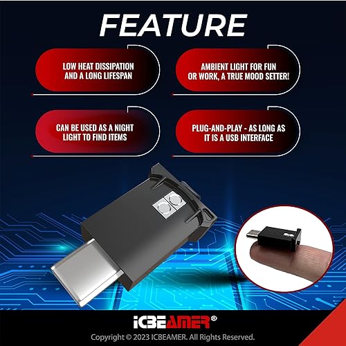Miniatura 6 de ICBEAMER Adaptadores tipo C, luz LED de ambiente USB, paquete de 1 unidad (azul)  Interfaz inteligente enchufable en miniatura LED luz nocturna para