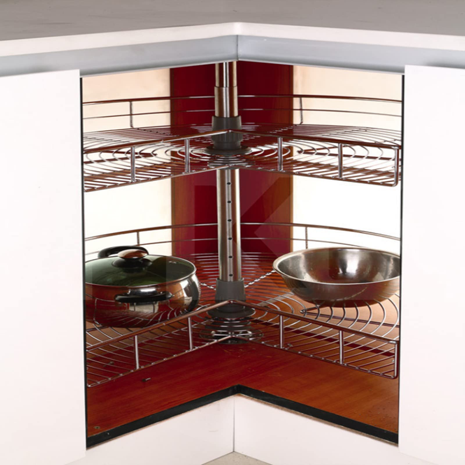 Armario de carrusel de 2 niveles, cesta giratoria de 270°, altura ajustable, 56,5 – 79 cm, plato giratorio organizador para armario de cocina, estante giratorio para especias