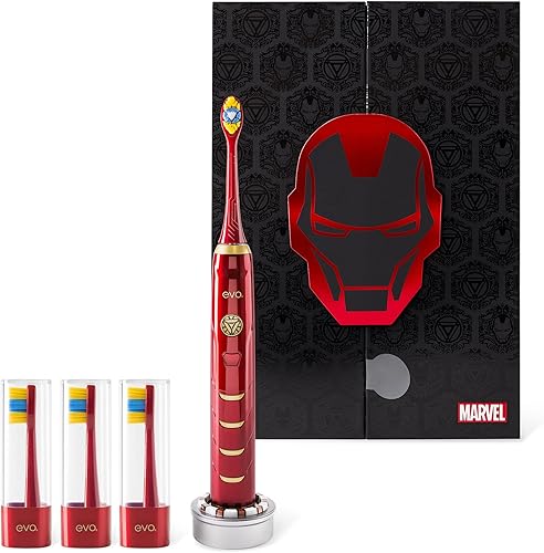 evo IRM-1 Cepillo de dientes sónico recargable Marvel Iron Man cepillo de dientes eléctrico para adultos cepillo de dientes eléctrico con 4