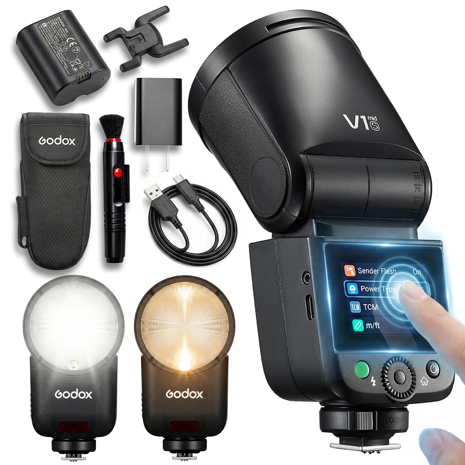 Godox V1 MID S Flash per Sony, Speedlite a testa rotonda 55Ws, 24mm, TTL HSS 1/8000s, oltre 650 lampi, V1MID