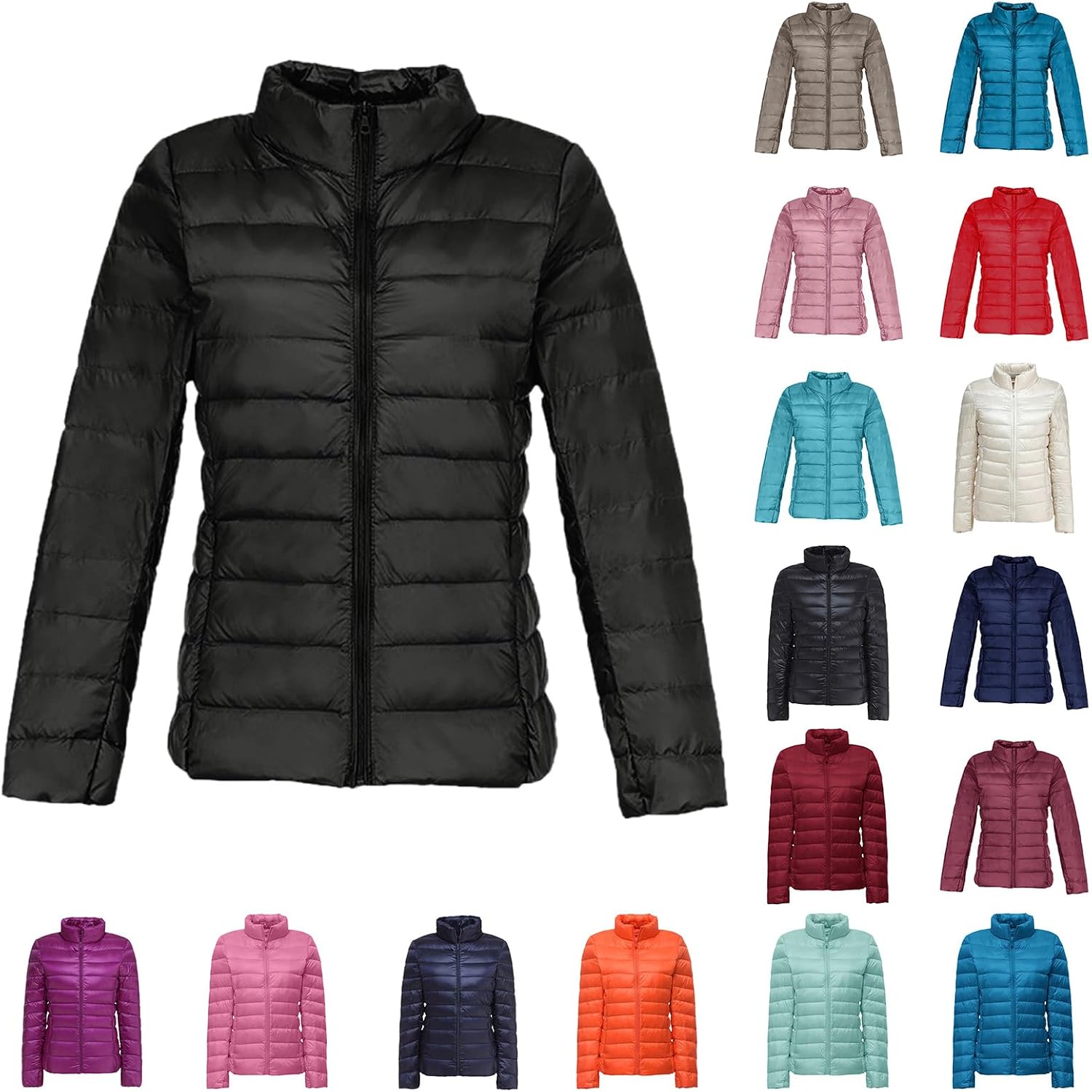 Women's Puffer Jacket Lightweight Slim Hooded Quilted Jackets Zip Up Stand Collar Down Coat Warm Winter Coats Outwear - Amazon product rated Grade D