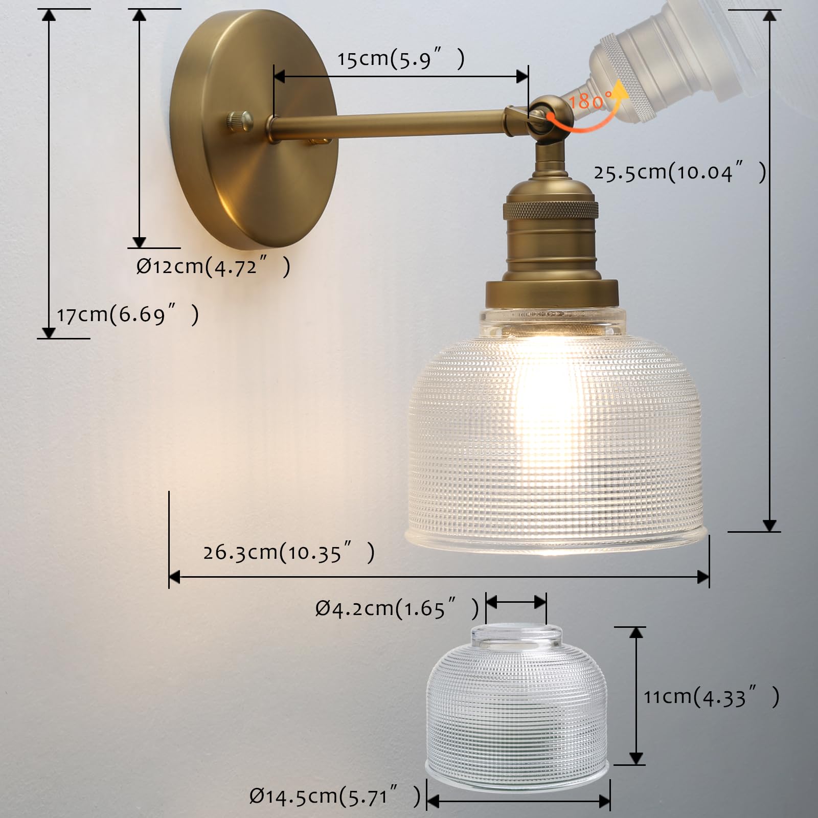 Yosoan Wandleuchte Vintage Industrie Loft-Wandlampen Gitter gemusterte Glas Wandbeleuchtung, Innenleuchte E27 für Wohnzimmer, Esszimmer, Schlafzimmer, Küche, Flur(Schwarz Farbe) (Antike Farbe)