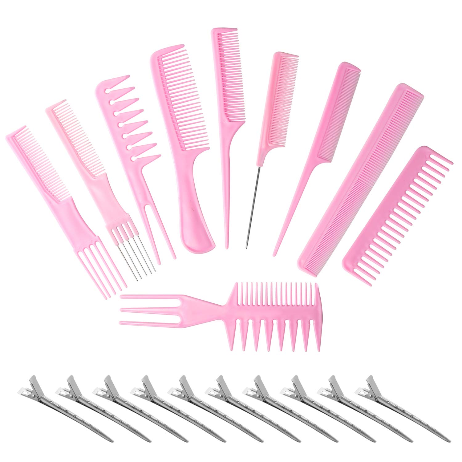Vebiys Magic 10 piece professional styling comb set - Anti Static Coarse Fine Toothed Pick Combs - hair styles for women, men, girls, and boys - Suitable for stylist (Pink) : Beauty