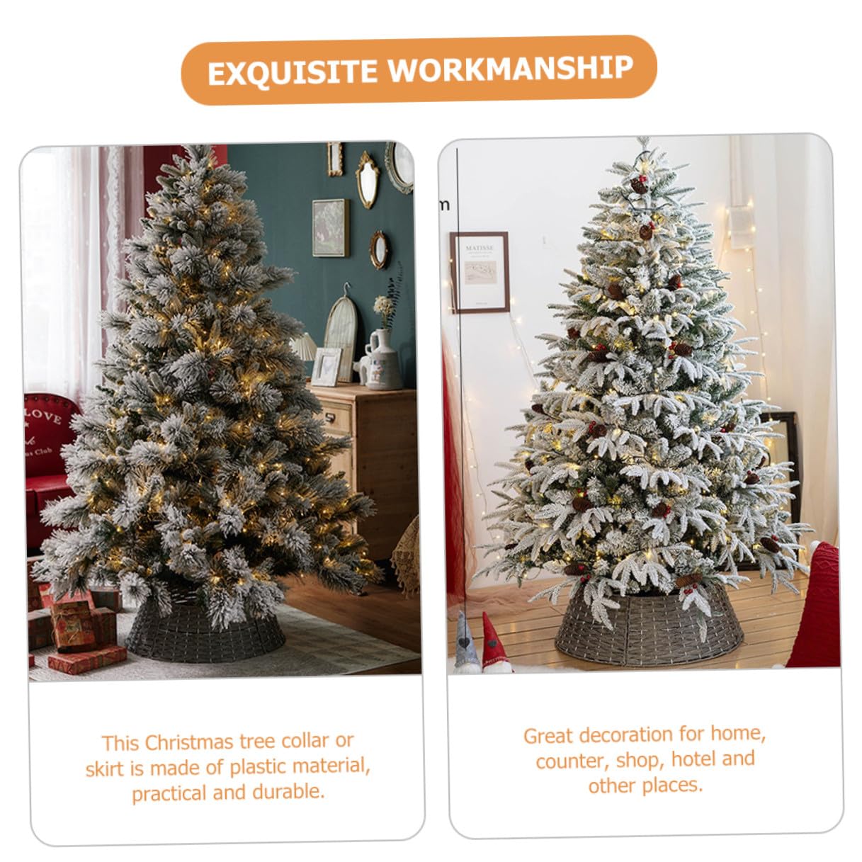 HOMSFOU Gonna per Albero di Natale in Stile Fattoria, Supporto Decorativo Collare Natalizio Grigio, Anello Finto per Alberi Artificiali, Decorazione Versatile per Interni ed Esterni,
