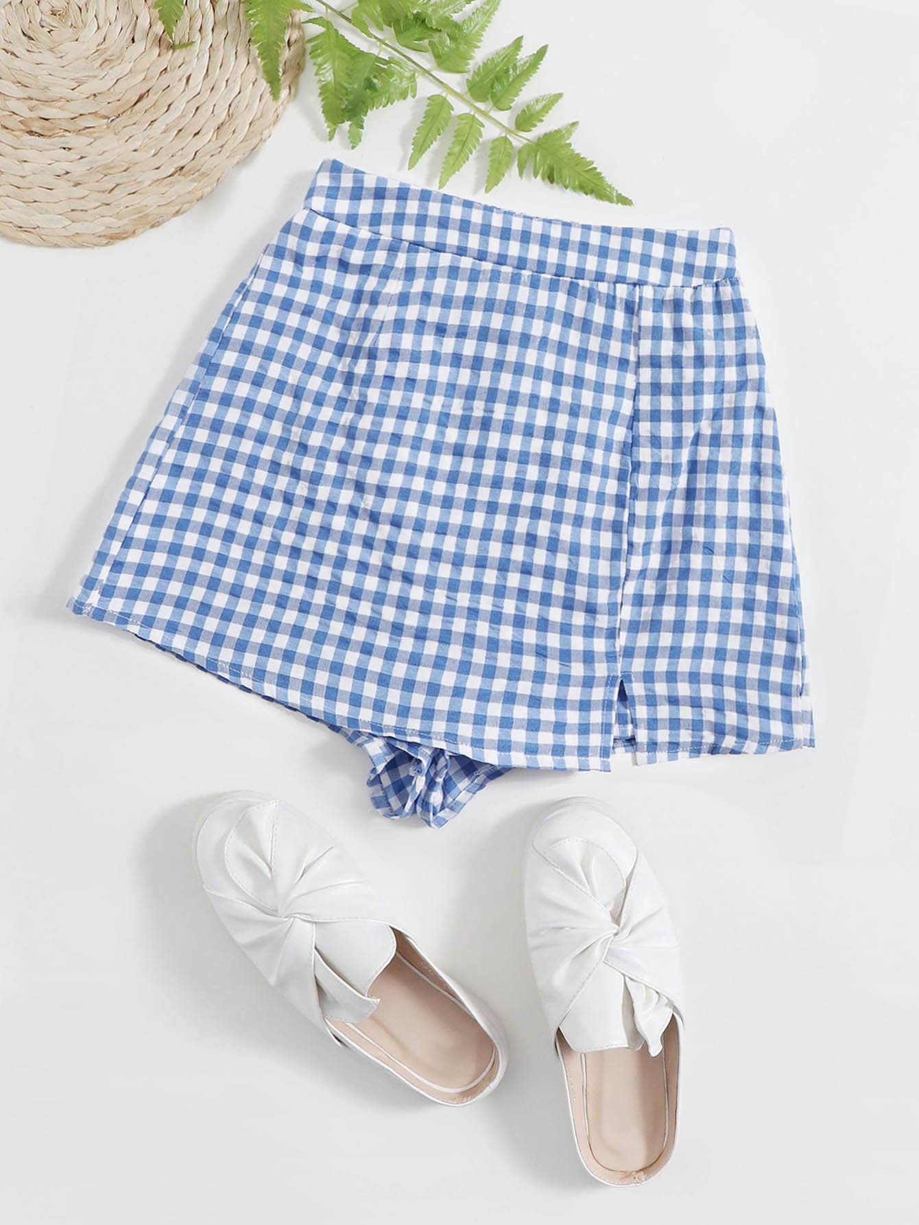 PROPFEShorts for Women Shorts Women's Shorts Buffalo Plaid Split Hem Skort Shorts (Size : Large)