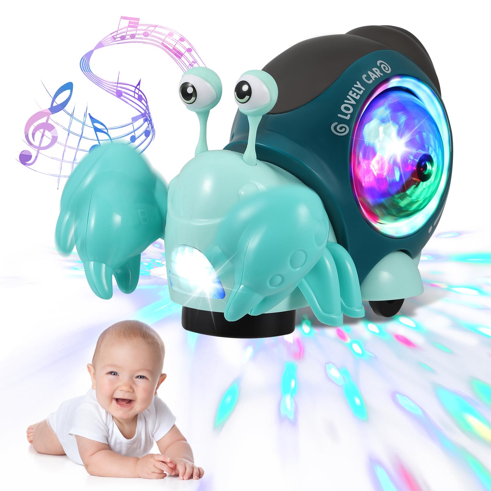 Crawling Crab Toys, Sound Toys with Music Light Projector, Interactive Walking Sensory Toy for Toddlers, Automatically Avoid Obstacles, Musical Crab Baby Toy for 6-18 Months Boys Girls, Birthday Gift